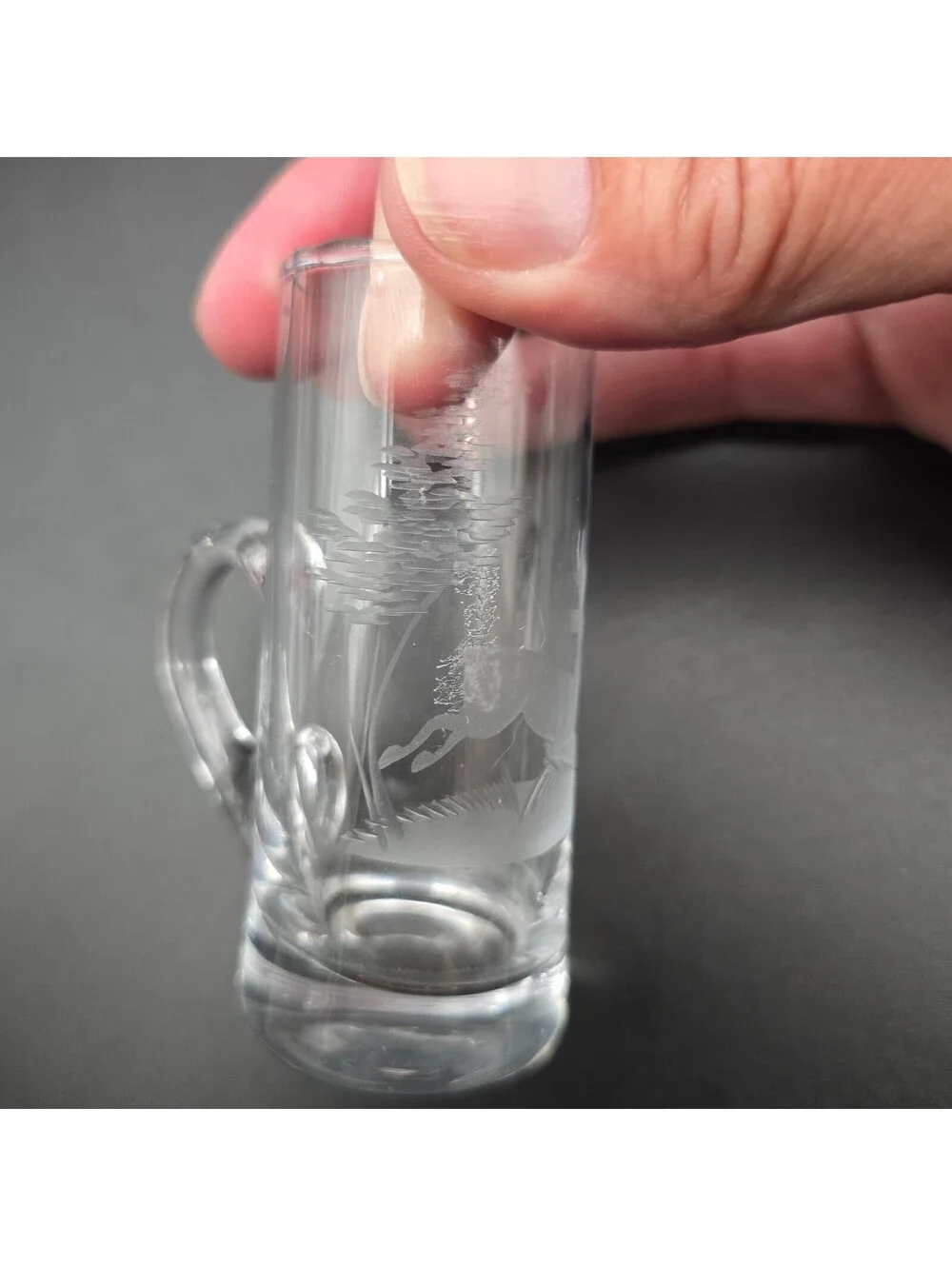 Vintage European Hand Engraved Schnapps Shot Glasses Wildlife Alpine Hunting Set